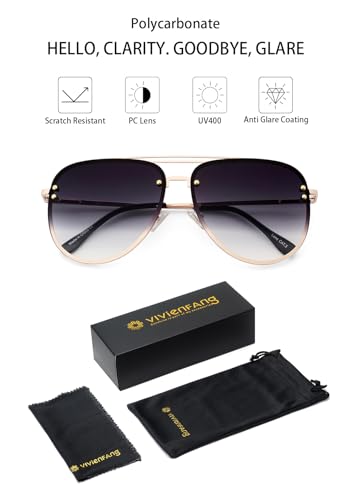 Premium Rimless Oversized Aviator Sunglasses for Women, Polarized PC Lens UV Protection Women’s Shade VF2203