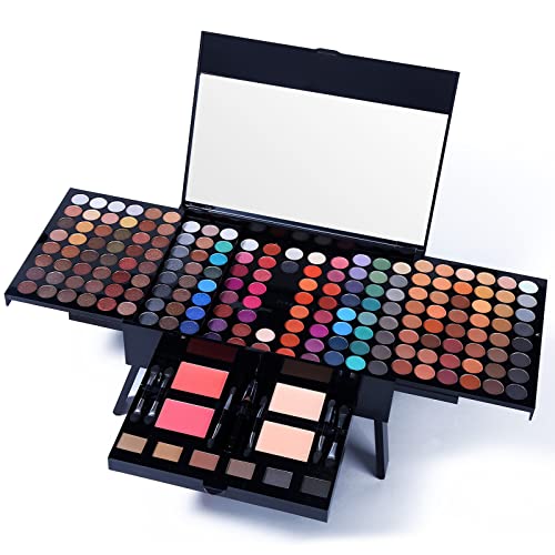 Professional Makeup Kit for Women with Mirror All In One Makeup Gift Set for Teens 180 Color Eyeshadow Palette 2 Blush 2 Powder 1 Eyeliner 4 Eyebrow Make Up Sets Matte Shimmer Mixing Pallet Eye Shadow