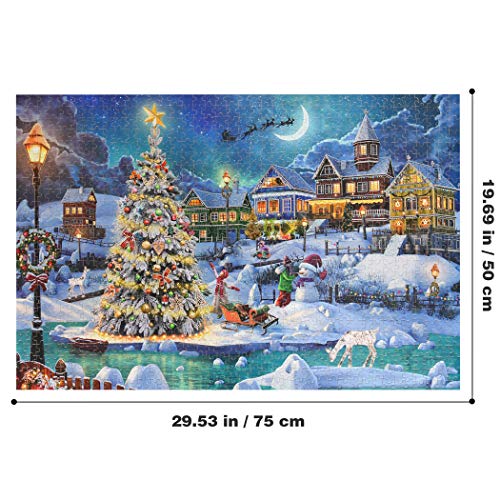 Becko US Puzzles 1000 Piece for Adults and Kids, Wooden Jigsaw Puzzles 1000 Pieces, Christmas and Holiday (Snow Scene)