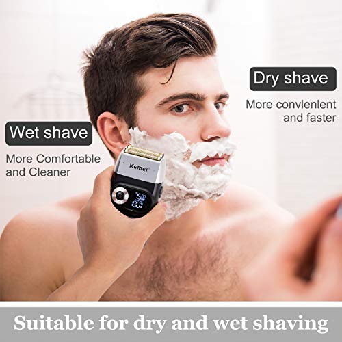 Kemei Foil Professional Electric Shaver for Men Razor with Bald Trimmer Cordless Shavers Rechargeble LED Display 2 in 1, Father Day Gifts