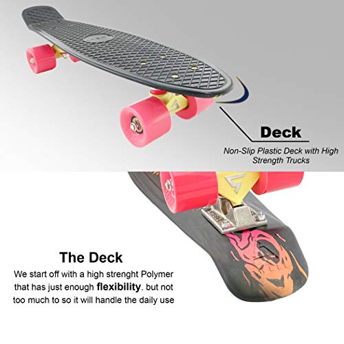 22 inch and 28 Inch Plastic Retro Mini Cruiser Complete Skateboard for Beginners, Boys, Girls, Youths, Teens, Adults, and College Students.