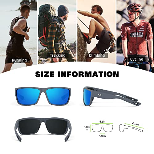 TOREGE Polarized Sports Sunglasses for Men and Women Cycling Running Golf Fishing Sunglasses TR26 (Matte Grey Frame & Ice Blue Lens)