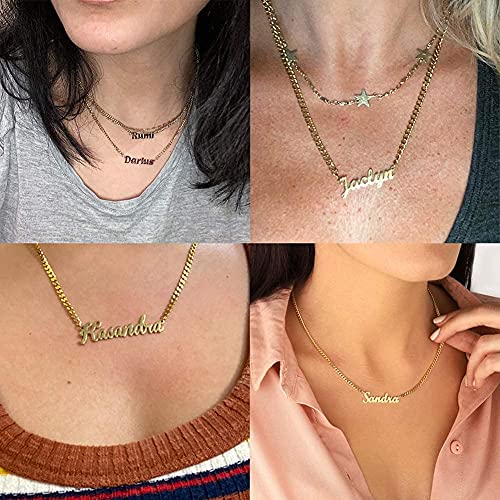 Name Necklace Personalized with Curb Chain, Dainty Custom Necklace with Name for Women 925 Sterling Silver Gothic Style Customized Nameplate Necklace Gift for Christmas