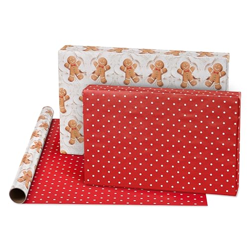 American Greetings 120 sq. ft. Vintage Christmas Wrapping Paper Bundle, Gingerbread, Ornaments, Peppermints (3 Extra Wide Rolls 40 in. x 12 ft.)