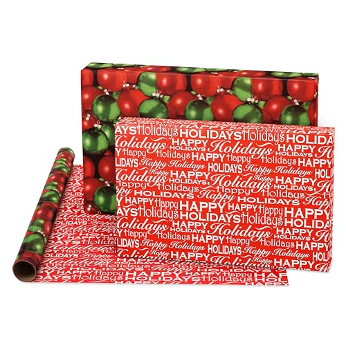 American Greetings 120 sq. ft. Vintage Christmas Wrapping Paper Bundle, Gingerbread, Ornaments, Peppermints (3 Extra Wide Rolls 40 in. x 12 ft.)