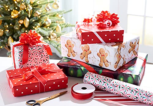 American Greetings 120 sq. ft. Vintage Christmas Wrapping Paper Bundle, Gingerbread, Ornaments, Peppermints (3 Extra Wide Rolls 40 in. x 12 ft.)