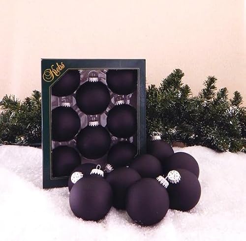 Glass Christmas Tree Ornaments - 67mm / 2.63" [8 Pieces] Designer Balls from Christmas By Krebs Seamless Hanging Holiday Decor (Velvet Ebony Black)