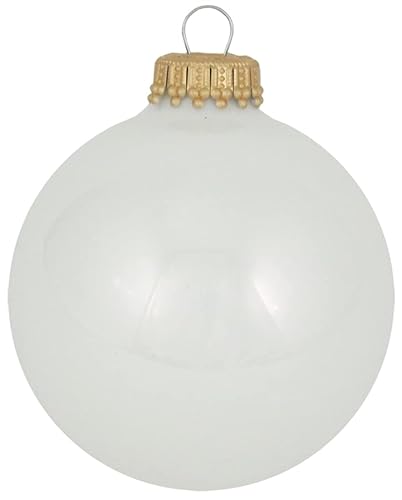 Glass Christmas Tree Ornaments - 67mm / 2.63" [8 Pieces] Designer Balls from Christmas By Krebs Seamless Hanging Holiday Decor (Shiny Porcelain White)