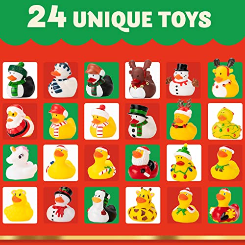 JOYIN Christmas 24 Days Advent Calendar 2024 Ducks, 24 Rubber Ducks for Boys Girls Toddlers Kids,Christmas Party Favor Gifts, Halloween Rubber Ducky Bath Toys, Kids Xmas Fun Ducks,Christmas Countdown