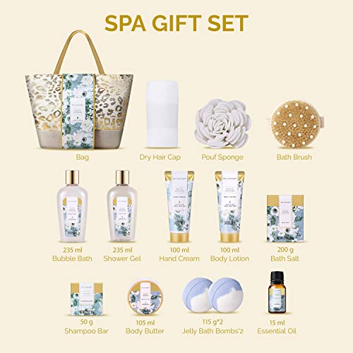 Spa Gift Baskets for Women - Spa Luxetique Gift Set for Women, 15pcs Luxury Relaxing Spa Kit with Bath Bombs, Hand Cream and Tote Bag, Birthday Gifts for Women, Mothers Day Gifts for Mom