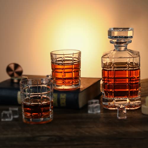 Whiskey Decanter Set With Glasses, Whiskey Glasses Set of 4 with Wooden Base,Crystal Wine Decanter for Men 750ML