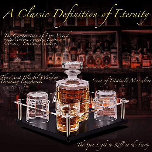 Whiskey Decanter Set With Glasses, Whiskey Glasses Set of 4 with Wooden Base,Crystal Wine Decanter for Men 750ML