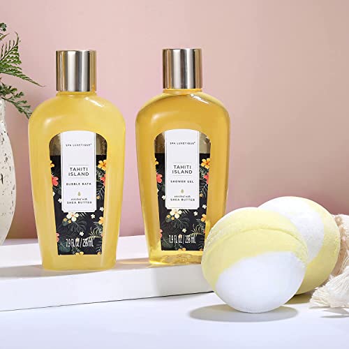 Spa Gifts Basket for Women, Spa Luxetique Tahiti Island Bath Gift Set, 15pcs Luxury Self Care Kit with Bath Bombs, Essential Oil, Hand Cream, Bath Salt, Tote Bag, Birthday Day Gifts