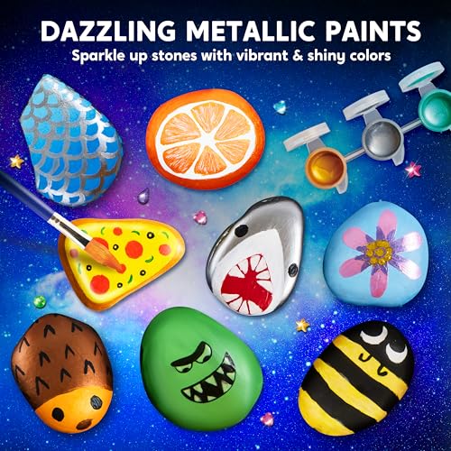 JOYIN 12 Rock Painting Kit- Glow in The Dark Rock Kit, Arts and Crafts for Kids Ages 6-12, Art Supplies, Kids Craft Paint Kits, Arts & Crafts Toy for Boys Girls Birthday Party Gift