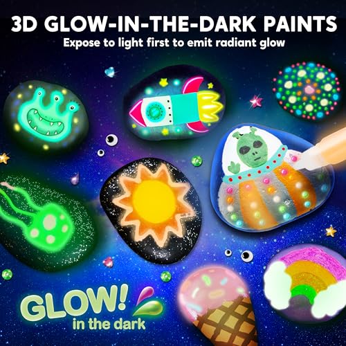 JOYIN 12 Rock Painting Kit- Glow in The Dark Rock Kit, Arts and Crafts for Kids Ages 6-12, Art Supplies, Kids Craft Paint Kits, Arts & Crafts Toy for Boys Girls Birthday Party Gift