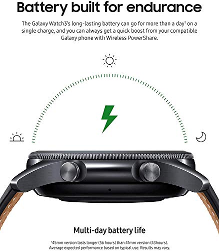 Samsung Galaxy Watch 3 (45mm, GPS, Bluetooth) Smart Watch with Advanced Health Monitoring, Fitness Tracking, and Long Lasting Battery - Mystic Black (Renewed)