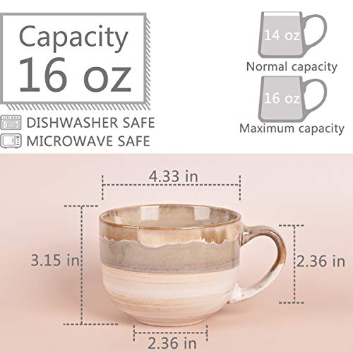 Bosmarlin Large Ceramic Coffee Mug Set of 2, Stoneware Jumbo Latte Mugs for Office and Home, 16 Oz, Dishwasher and Microwave Safe(Brown Grey, 2)