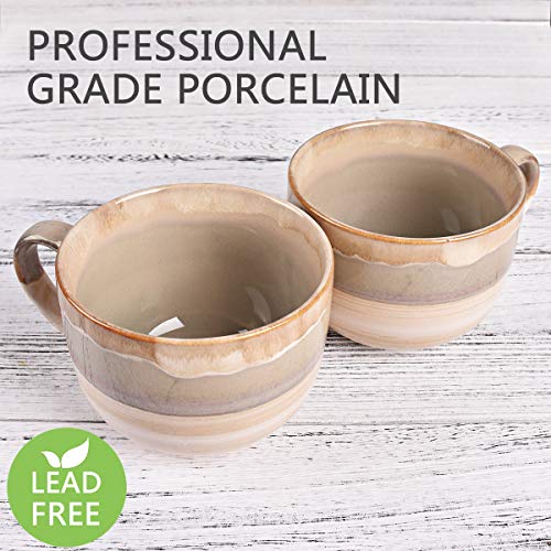 Bosmarlin Large Ceramic Coffee Mug Set of 2, Stoneware Jumbo Latte Mugs for Office and Home, 16 Oz, Dishwasher and Microwave Safe(Brown Grey, 2)