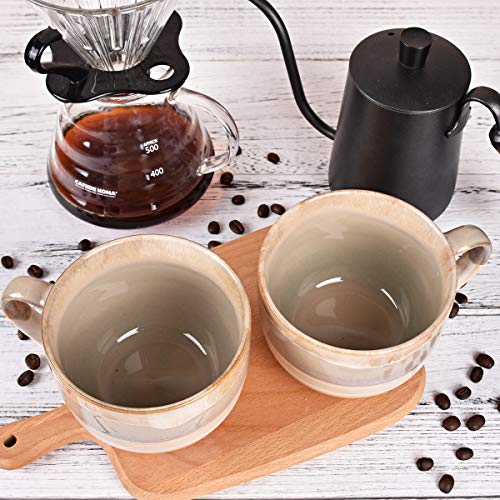 Bosmarlin Large Ceramic Coffee Mug Set of 2, Stoneware Jumbo Latte Mugs for Office and Home, 16 Oz, Dishwasher and Microwave Safe(Brown Grey, 2)