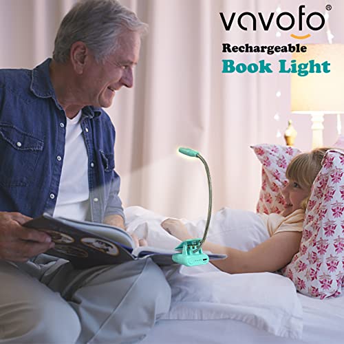 VAVOFO Clip On Book Light for Bed Kids, 7 LED Reading Light with 9-Level Warm Cool White Daylight, Eye Care Lamp with Power Indicator for Bookworms (Blue)