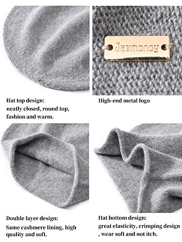 jaxmonoy Cashmere Slouchy Knit Beanie Hat for Women Winter Soft Warm Ladies Fleece Wool Knitted Skull Beanies Cap - Light Grey