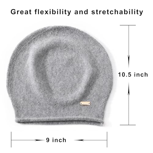 jaxmonoy Cashmere Slouchy Knit Beanie Hat for Women Winter Soft Warm Ladies Fleece Wool Knitted Skull Beanies Cap - Light Grey