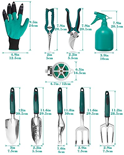 FiveJoy Garden Tool Set, 11 Piece Aluminum Alloy Hand Tool Starter Kit with Garden Bag, Outdoor Tool, Heavy Duty Gardening Work Set with Ergonomic Handle, Gardening Tools