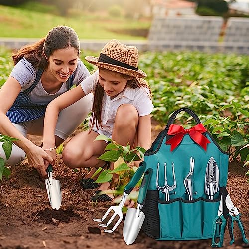 FiveJoy Garden Tool Set, 11 Piece Aluminum Alloy Hand Tool Starter Kit with Garden Bag, Outdoor Tool, Heavy Duty Gardening Work Set with Ergonomic Handle, Gardening Tools