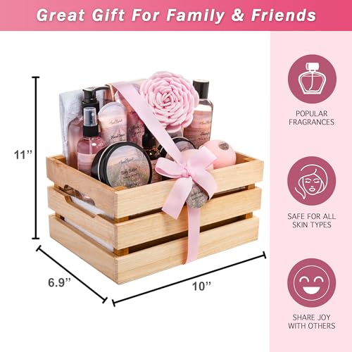 Bath Spa Gift Sets - Luxury Basket With Rose Oil & Orchid - Spa Kit Includes Wash, Bubble Bath, Lotion, Bath Salts, Body Scrub, Body Spray, Shower Puff, Bathbombs, Soap and Towel