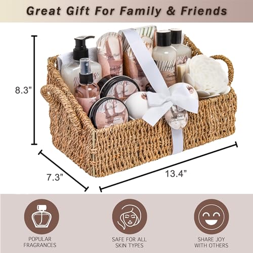 Bath Spa Gift Sets - Luxury Basket With Coconut & Vanilla - Spa Kit Includes Wash, Bubble Bath, Lotion, Bath Salts, Body Scrub, Shower Puff, Bathbombs, Soap and Towel