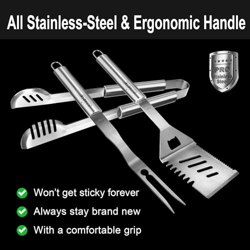 GRILLART Grill Tools Grill Utensils Set - 3PCS BBQ Tools, Stainless Barbeque Grill Accessories - Spatula/Tongs/Fork, with Insulated Glove, Ideal BBQ Set Grilling Tools for Outdoor Grill, Gifts for Men