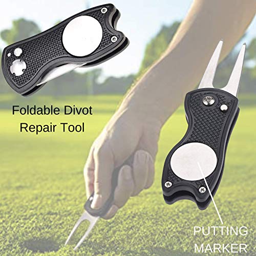 Golf Accessories Kit - Includes Towel, Ball Holder, Brush, Divot Repair Tool, 2 Ball Alignment Stencil, Tee Holder, Putting Marker, 4 Permanent Markers, Pencil