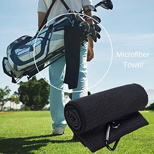 Golf Accessories Kit - Includes Towel, Ball Holder, Brush, Divot Repair Tool, 2 Ball Alignment Stencil, Tee Holder, Putting Marker, 4 Permanent Markers, Pencil