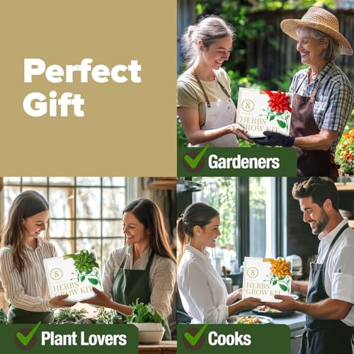 HOME GROWN Deluxe 8 Herb Garden Kit – Best Unique Mother's Day Gardening Gift for Women, Mom, Her – Kitchen Gifts for Gardeners Friend, New Home Housewarming Plant Starter