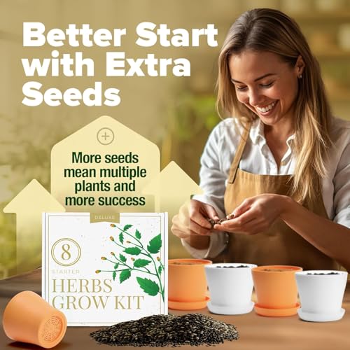 HOME GROWN Deluxe 8 Herb Garden Kit – Best Unique Mother's Day Gardening Gift for Women, Mom, Her – Kitchen Gifts for Gardeners Friend, New Home Housewarming Plant Starter