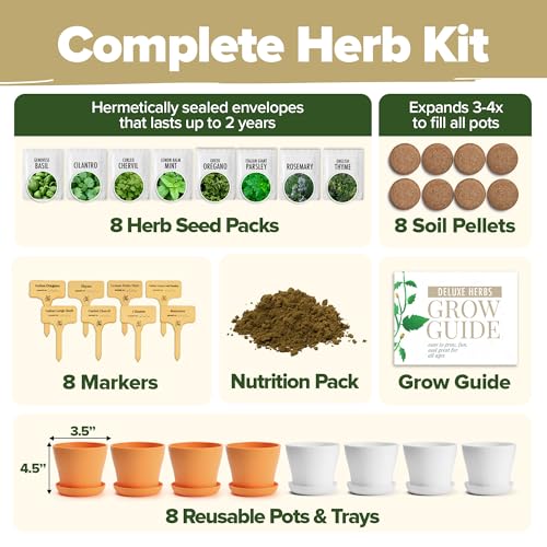 HOME GROWN Deluxe 8 Herb Garden Kit – Best Unique Mother's Day Gardening Gift for Women, Mom, Her – Kitchen Gifts for Gardeners Friend, New Home Housewarming Plant Starter