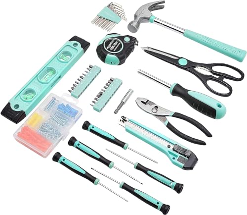 Amazon Basics Household Tool Kit With Storage Case, 142 Piece, Turquoise, 13.39 x 9.25 x 2.95 inch