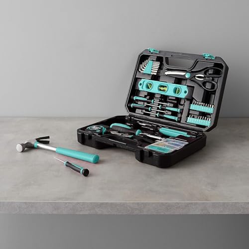 Amazon Basics Household Tool Kit With Storage Case, 142 Piece, Turquoise, 13.39 x 9.25 x 2.95 inch