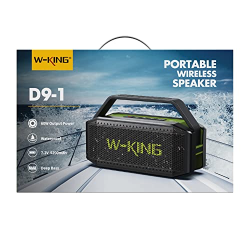 W-KING Bluetooth Speaker- 100W Peak 60W RMS Deep Bass, IPX6 Portable Waterproof Loud Bluetooth Speakers Wireless with Subwoofer, 40H/Power Bank/TF/AUX/EQ, Party Boombox Outdoor Large Bluetooth Speaker