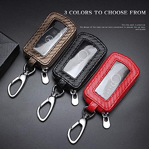 VSLIH Universal Vehicle Car Key case Genuine Leather Car Smart Key Chain Keychain Holder Metal Hook and Keyring Zipper Bag for Remote Key Fob