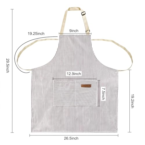 2 Pack Apron, Cotton Cooking Kitchen Aprons, Adjustable Bib Apron with 2 Pockets for Men Women Chef Aprons,(Black/Brown Stripes)