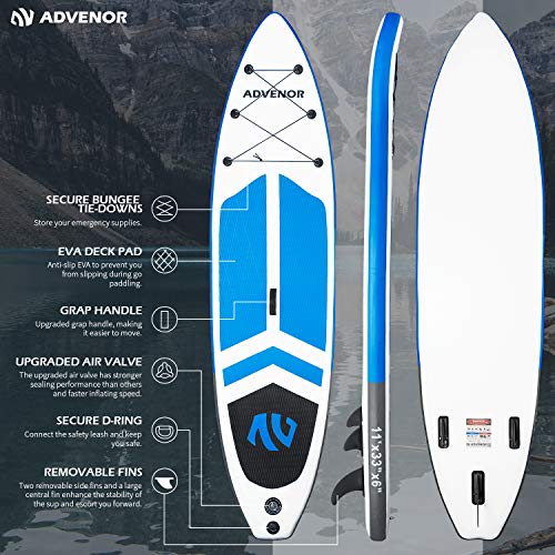 ADVENOR Paddle Board 11'x33 x6 Extra Wide Inflatable Stand Up Paddle Board with Adjustable Paddle,Backpack,Waterproof Bag,Leash,and Hand Pump,Repair Kit