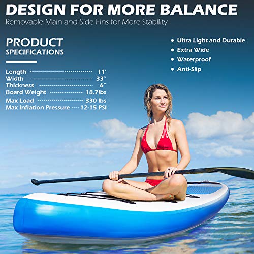 ADVENOR Paddle Board 11'x33 x6 Extra Wide Inflatable Stand Up Paddle Board with Adjustable Paddle,Backpack,Waterproof Bag,Leash,and Hand Pump,Repair Kit