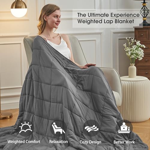 BETU Weighted Blanket for Adults (12lbs, 48"x72" Twin Size) - Cooling and Breathable Heavy Blanket for 110-130lbs with Premium Glass Beads - Soft Thick Blanket for All-Season Sleeping Comfort - Grey