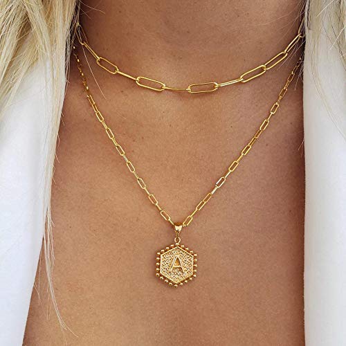 M MOOHAM Dainty Gold Necklace for Women Trendy - Initial Necklaces for Women Gold Necklace Initial A Necklace Gold Choker Layered Necklaces Set Gold Jewelry for Women