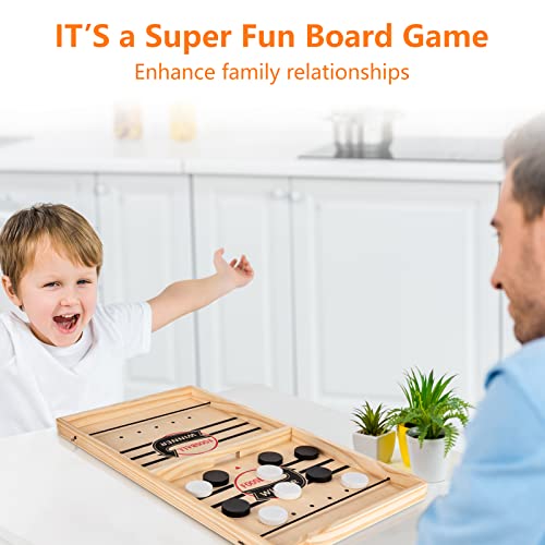 Large Sling Puck Game, Foosball Winner Board Game, Wooden Hockey Table Game, Fast Paced Slingshot Game Board, Rapid Sling Table Battle Speed String Puck Game for Kids Adults & Family Party