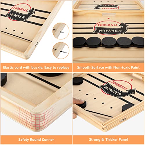 Large Sling Puck Game, Foosball Winner Board Game, Wooden Hockey Table Game, Fast Paced Slingshot Game Board, Rapid Sling Table Battle Speed String Puck Game for Kids Adults & Family Party