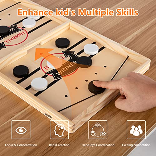 Large Sling Puck Game, Foosball Winner Board Game, Wooden Hockey Table Game, Fast Paced Slingshot Game Board, Rapid Sling Table Battle Speed String Puck Game for Kids Adults & Family Party