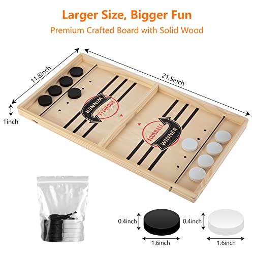 Large Sling Puck Game, Foosball Winner Board Game, Wooden Hockey Table Game, Fast Paced Slingshot Game Board, Rapid Sling Table Battle Speed String Puck Game for Kids Adults & Family Party