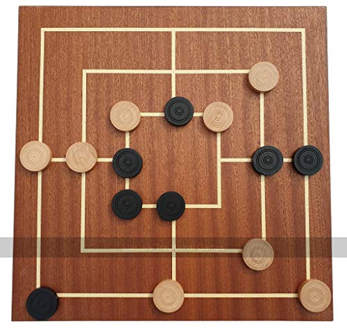 Nine Men's Morris Game - Dual Side Wooden Board with Wooden Pieces